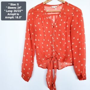 Mine Long Sleeve Sheer Orange Dot Blouse (Size S)